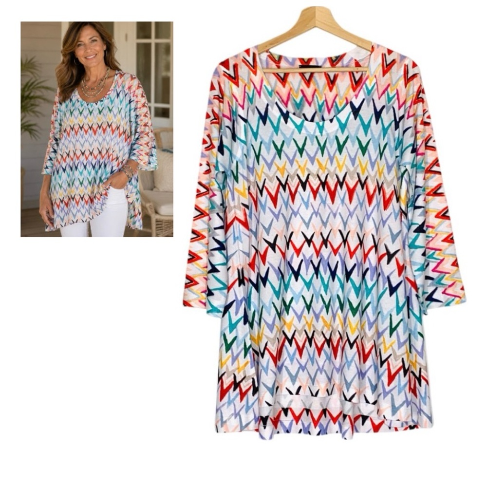 Nally & Millie Scoop Neck Tunic STYLE# 62-374 Multi Color Chevron Pattern XL